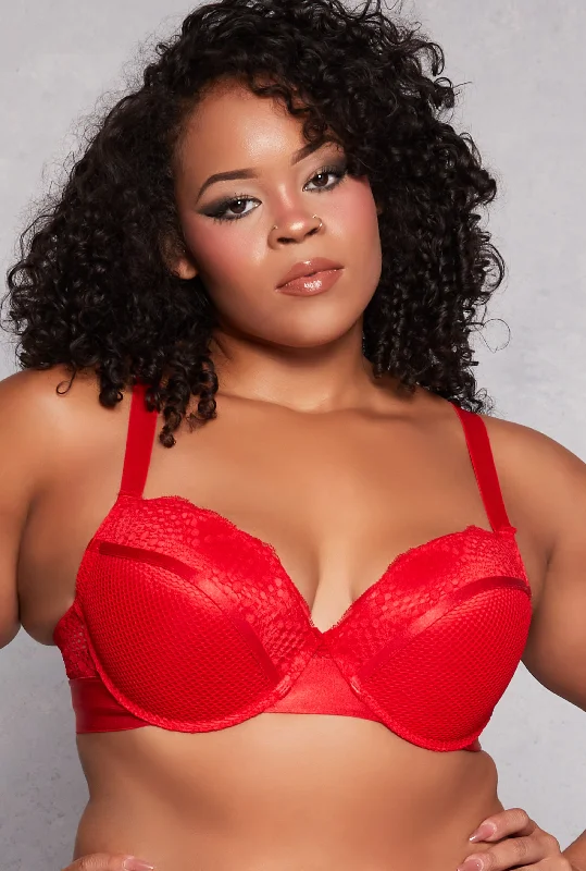 Discount Extravaganza Plus Size Fishnet Lace Plunge Bra