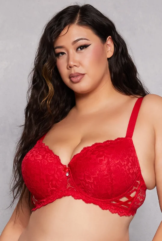 Bargain Blast Plus Size Floral Lace Caged Side Plunge Bra