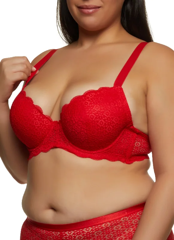 Exclusive Preview Plus Size Scalloped Trim Lace Plunge Bra