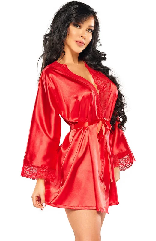 Flash Sale Red satin robe with lace - Penelope