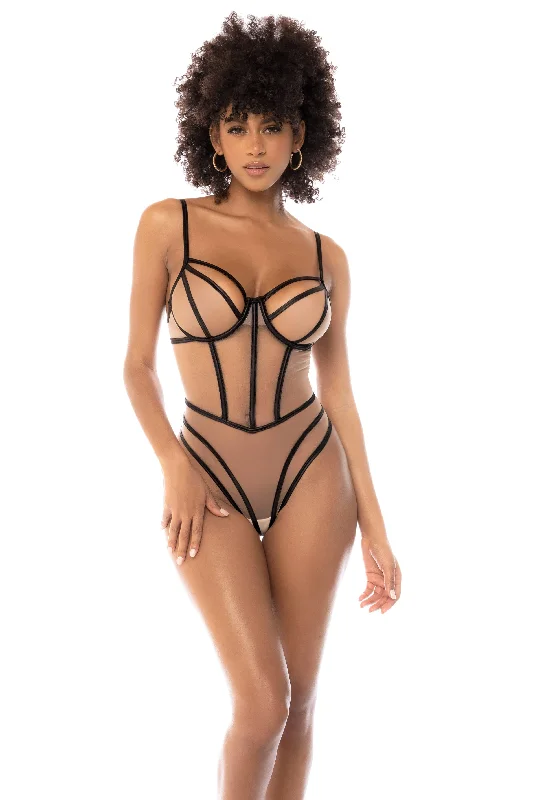 Super Savings Sexy Nude Sheer Mesh Underwire Bodysuit Lingerie