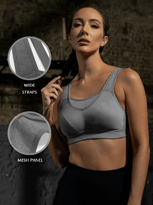 Today's Special Full Coverage Solid Absorb Wirefree Breathable Sports Bra Grey