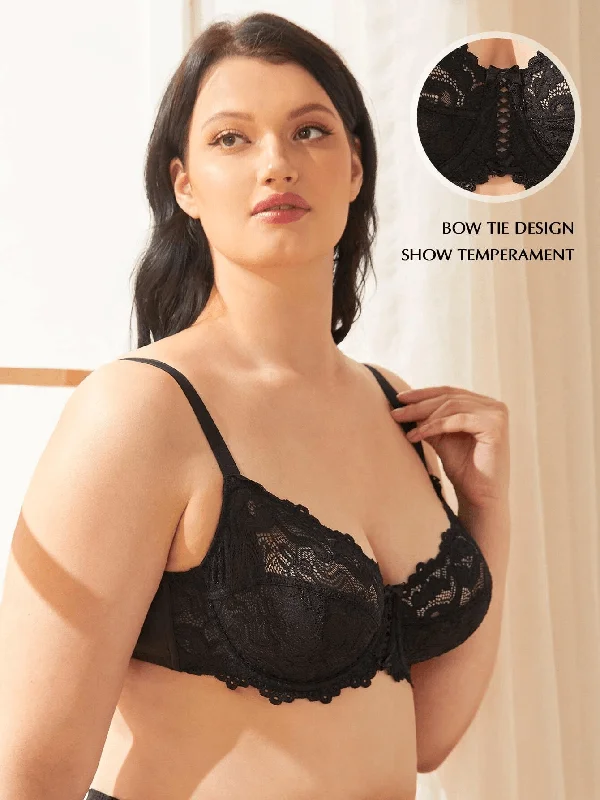 Weekend Sale: Don't Miss Out Full Coverage Sheer Lace Underwire Plus Size Bra Black