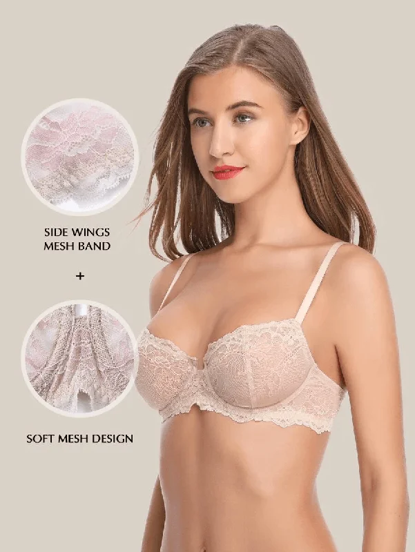 Weekend Bargains Await You Eyelash Lace Demi Sexy Sheer Lace Balconette Bra Nude
