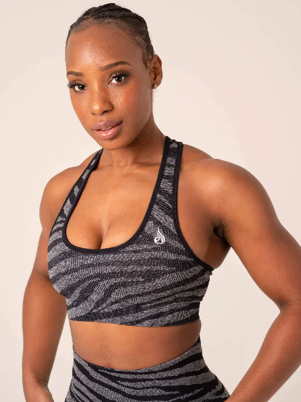 Clearance Sale Clearance Sale Zebra Seamless Sports Bra - Grey Marl / Black Zebra
